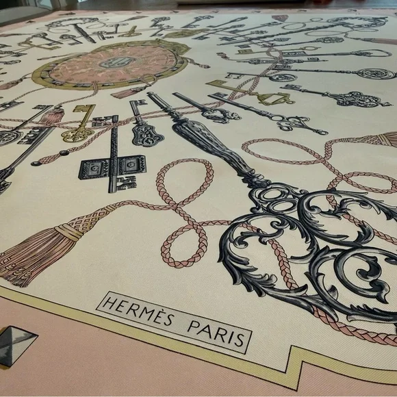 Authentic Hermes Pink and Gold Silk Scarf - Picture 2 of 11